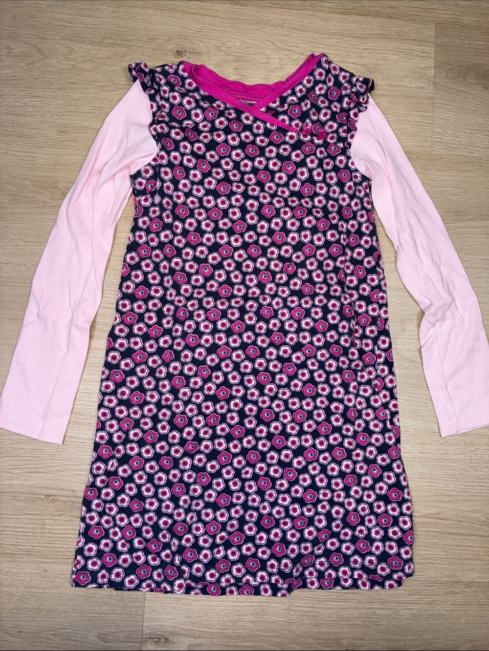 Tea Collection Navy & Pink Floral Long-Sleeve Dress